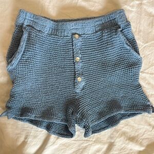 DONNI. Blue High Waist Ribbed Knit Shorts